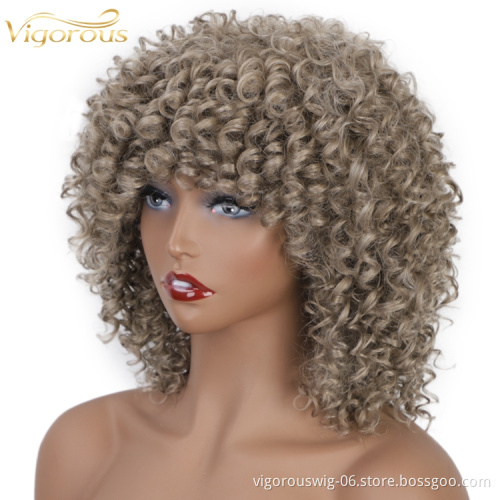 Vigorous afro kinky curly brown bob short cheap wholesale high quality heat resistance fiber black women synthetic hair wigs